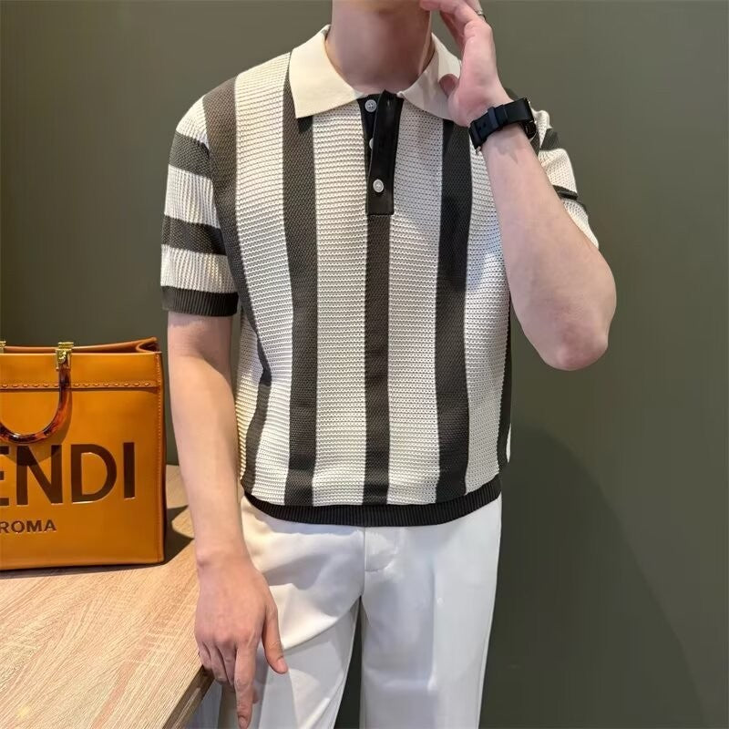 Herren Modisches Kurzärmliges Strickpoloshirt Drune