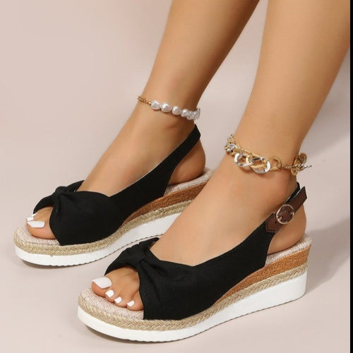 Damen Wedge-Sandalen mit modischem Knoten-Design und komfortabler Sohle Drune