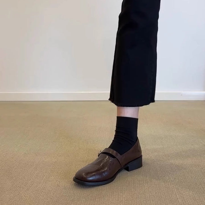 Damen Klassische Leder Mary Jane Schuhe mit verstellbarem Riemen Drune