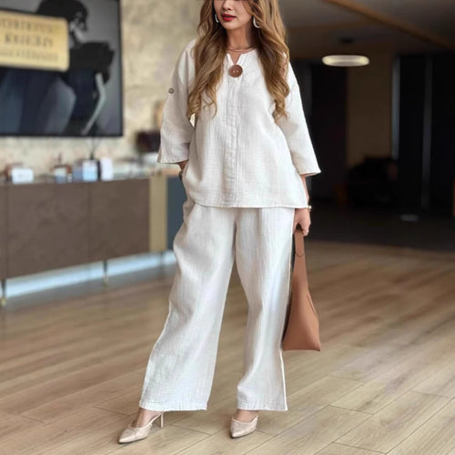Damen lässige Tunika und Palazzo-Hose Drune