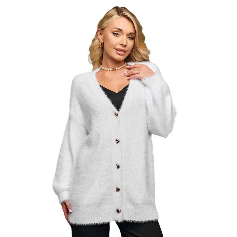 Damen Oversized Strickjacke mit Herzknöpfen und weichem Material Drune