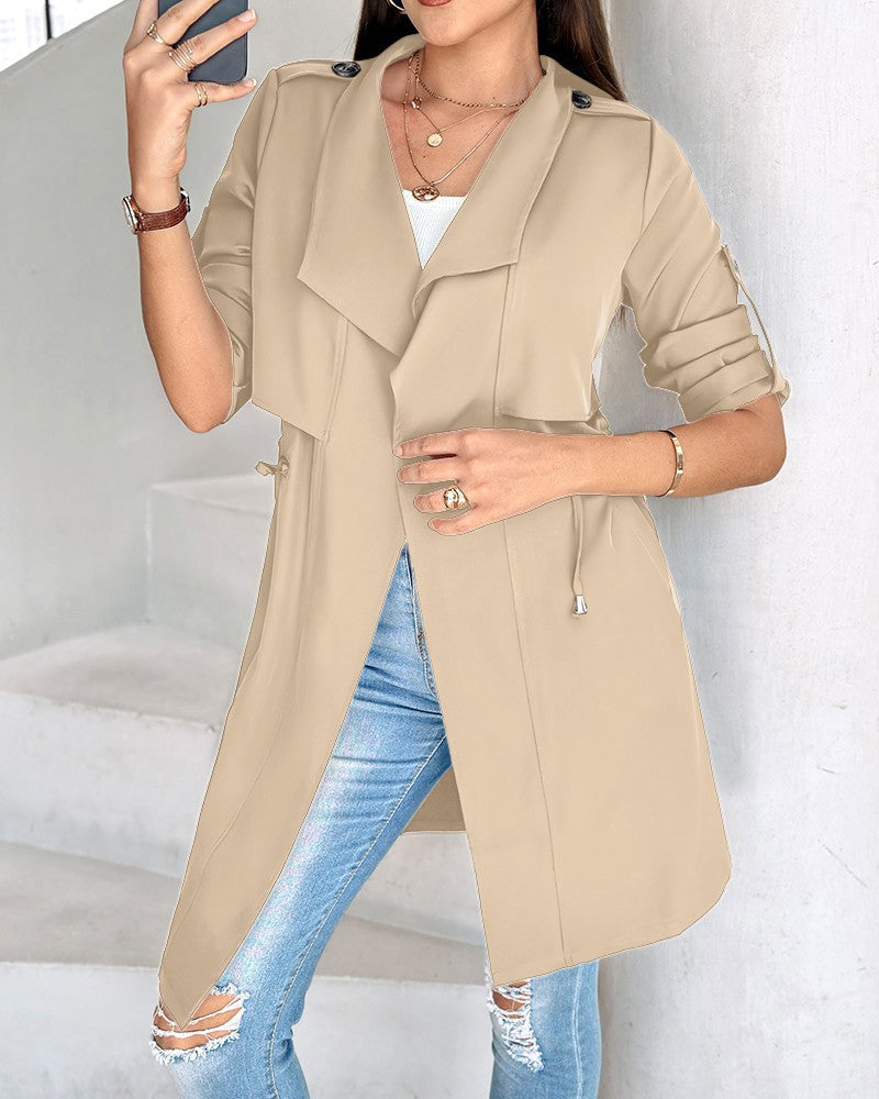 Damen Modische Trenchcoatjacke mit tiefem V-Ausschnitt und praktischen Taschen Drune