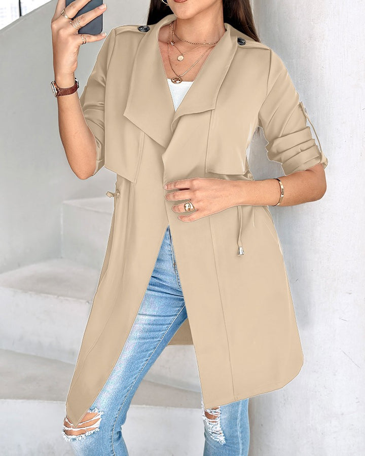 Damen Modische Trenchcoatjacke mit tiefem V-Ausschnitt und praktischen Taschen Drune