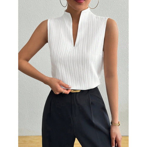 Damen Chicer Stehkragen-Top mit eleganter Rippstruktur Drune