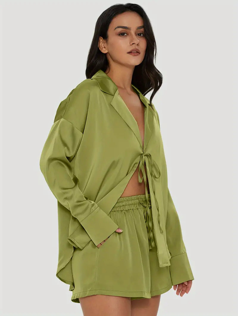 Damen Elegantes Kurzensemble mit Taillenknoten Drune