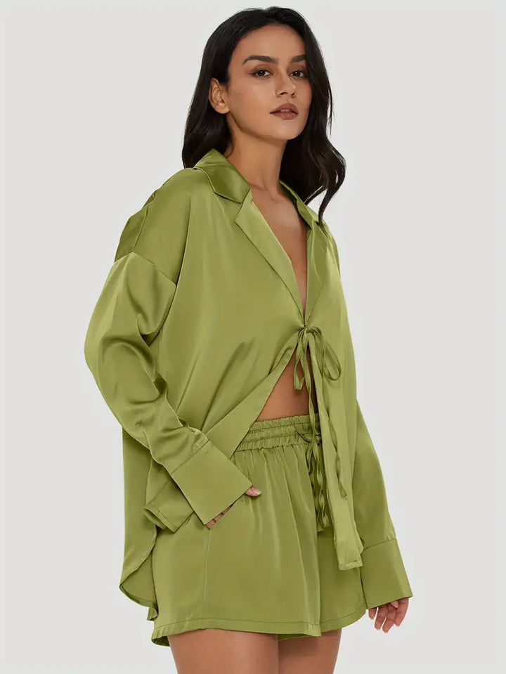 Damen Elegantes Kurzensemble mit Taillenknoten Drune