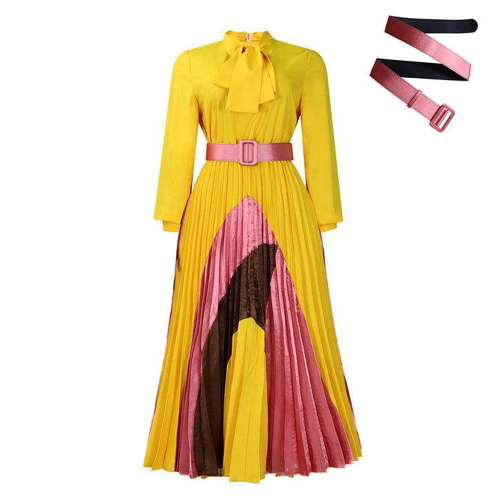 Damen Maxikleid mit elegantem Schlitz und verspieltem Krawattenkragen Drune