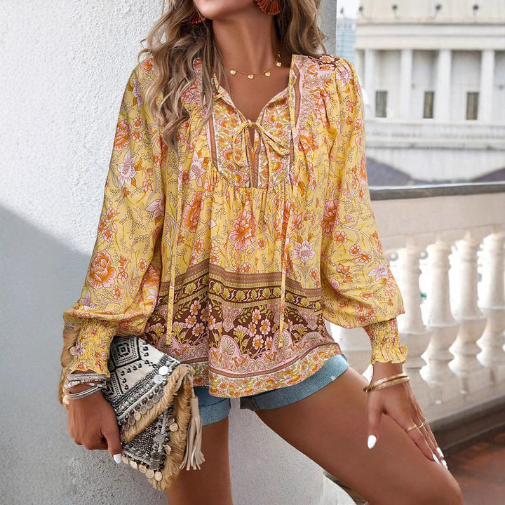 Damen luftige Bluse mit raffiniertem floralem Design und lockerem Schnitt Drune