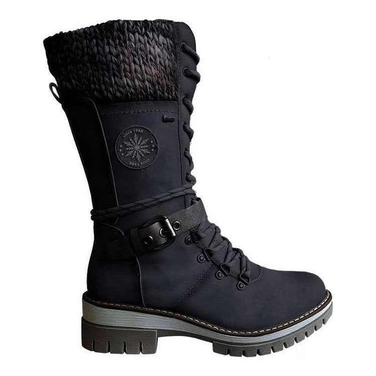 Damen nan hoher Schnürstiefel mit Strickbündchen, robuster Profilsohle und seitlichem Reißverschluss Drune