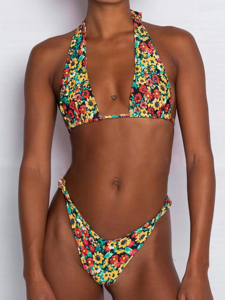 Damen Triangel-Bikini mit tiefem Ausschnitt und floralem Muster Drune