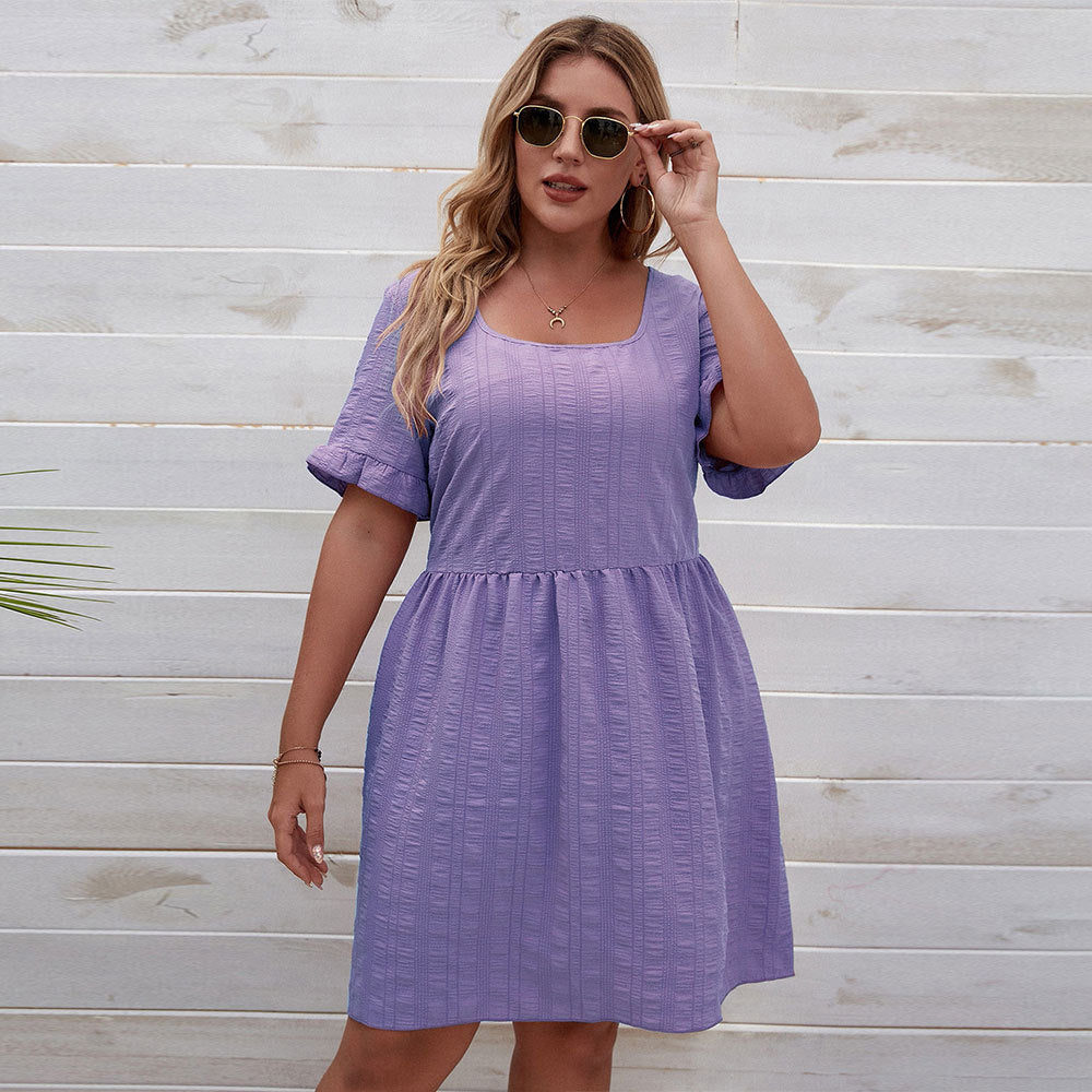 Damen lässiges Sommerkleid mit breiten Ärmeln und quadratischem Ausschnitt Drune