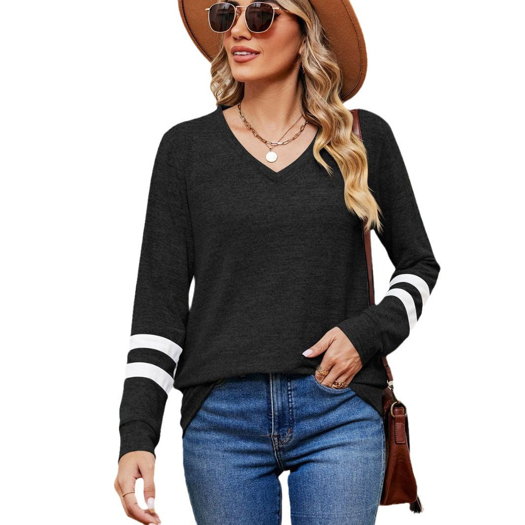 Damen V-Ausschnitt Sweatshirt mit grafischem Schulterdesign Drune