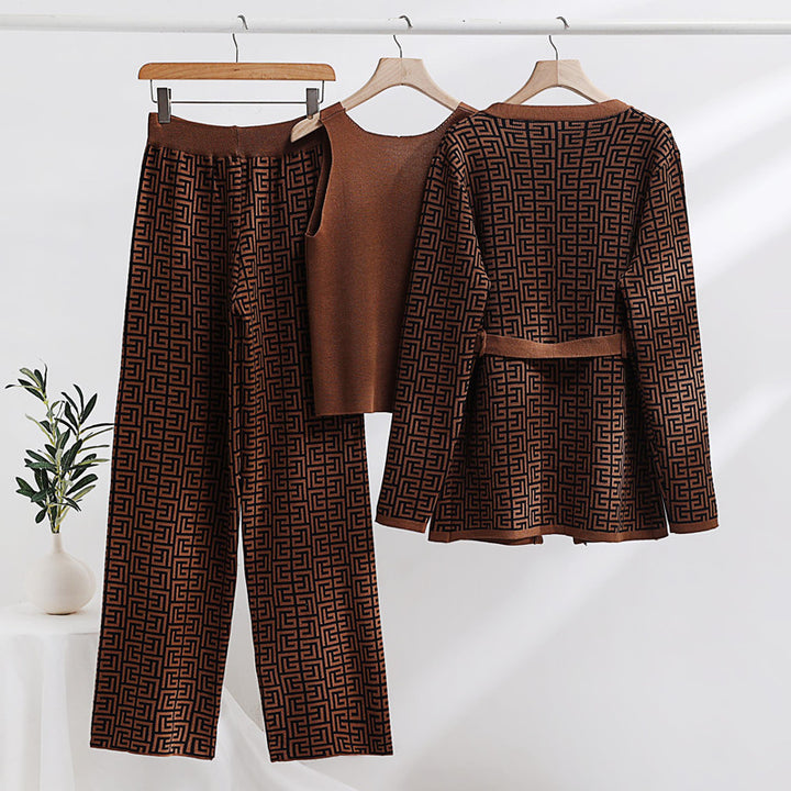 Damen modisches und luxuriöses Loungewear-Set mit elegantem Muster und praktischen Taschen Drune