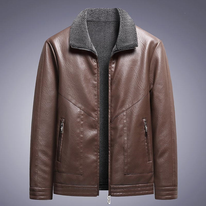 Herren Elegante Kunstlederjacke mit hohem Kragen Drune
