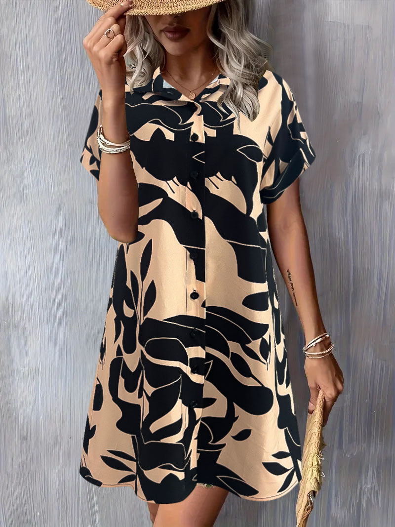Damen Blusenkleid mit Knopfleiste und floralem Muster Drune