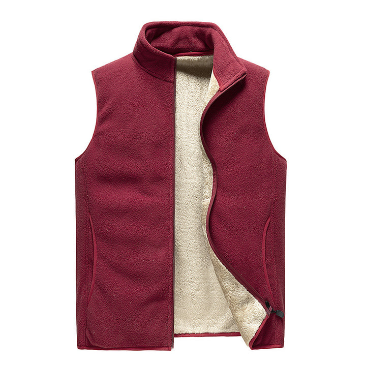 Herren Wärmende Fleece-Thermoweste mit dichter Sherpa‑Fütterung und Hochkragen Drune