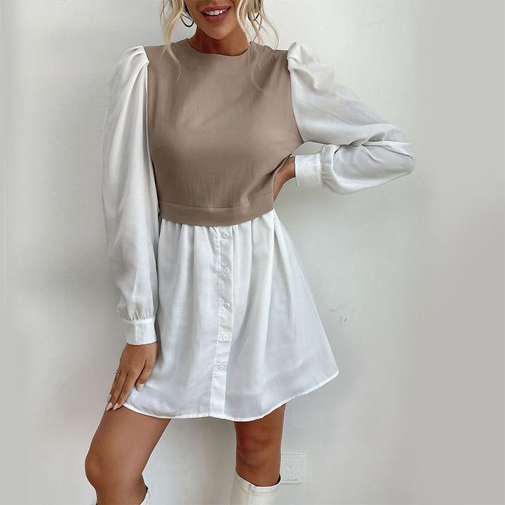 Damen Hemdblusenkleid mit Puffärmeln Drune