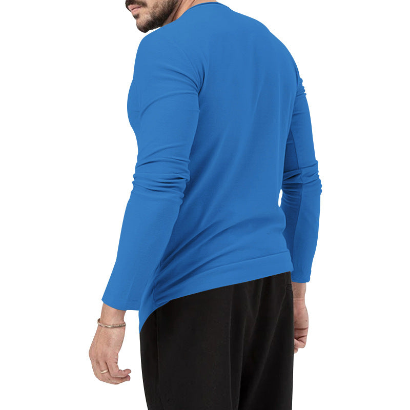Herren nan figurbetontes Langarmshirt mit Rundhalsausschnitt, elastischem Baumwollstretch und verlängertem Saum Drune