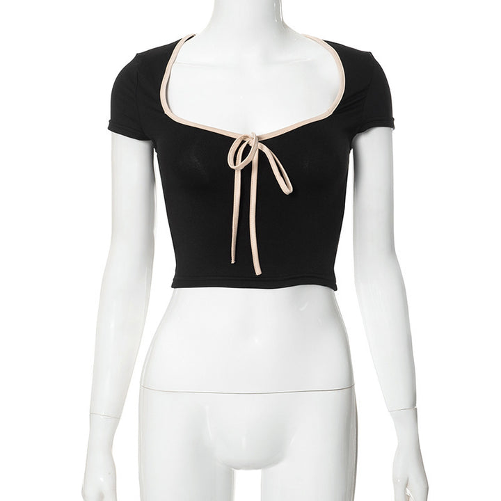 Damen cropped T-Shirt mit dekorativem Bindeband Drune