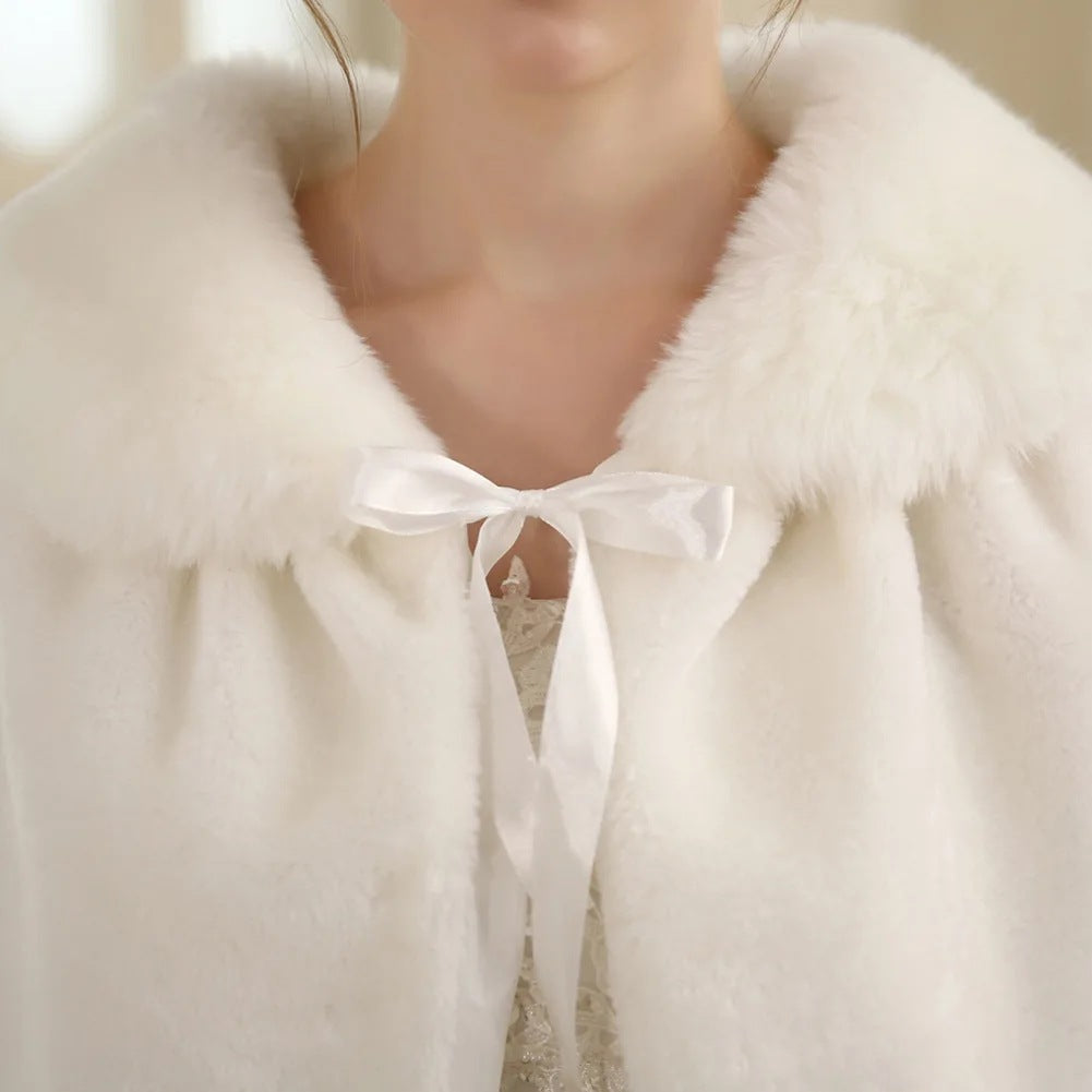 Damen Elegantes Kunstpelz‑Capelet mit Schleifenverschluss und weitem Umlegekragen Drune