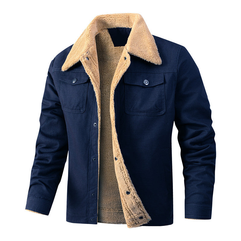 Herren Sherpa-gefütterte Canvas-Jacke mit Hemdkragen Drune