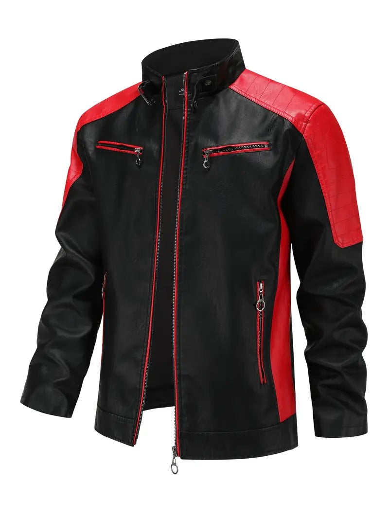 Herren Sportliche Kunstlederjacke mit Reißverschluss Drune