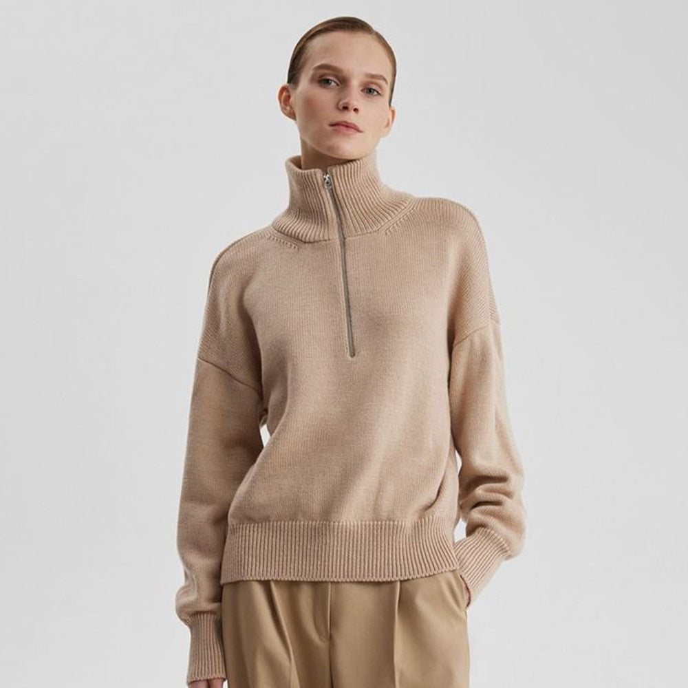 Damen Modischer Strickpullover mit hohem Kragen Drune