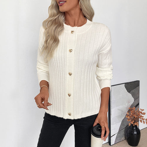 Damen Gerippter Strickcardigan mit Herzknopfleiste Drune