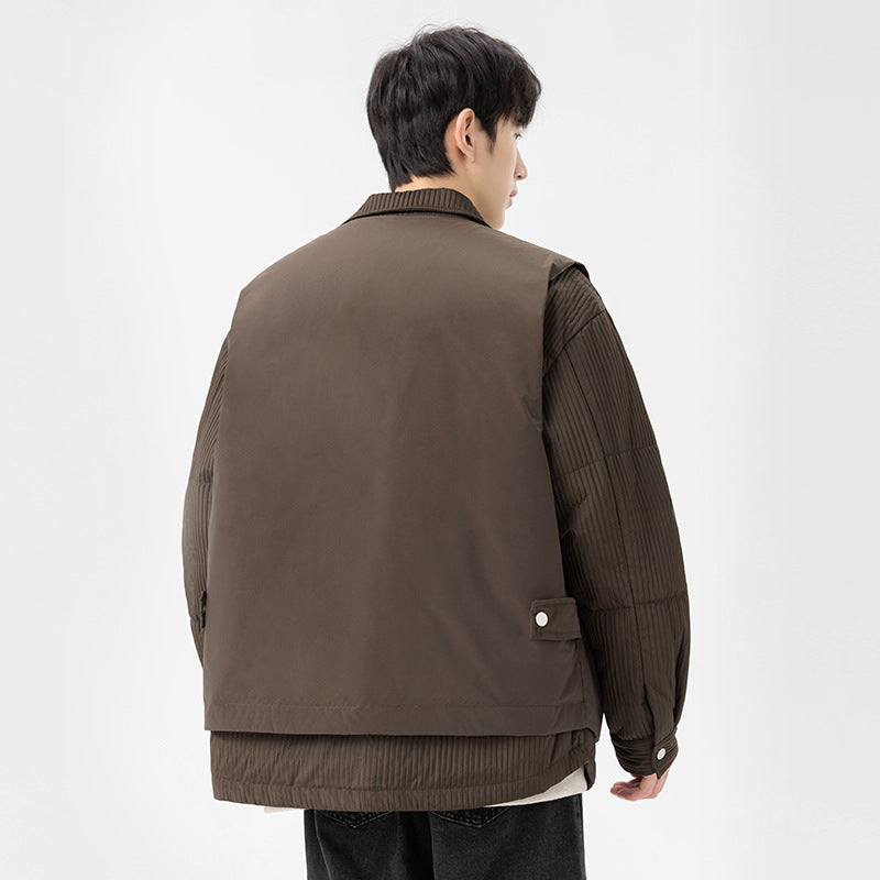 Herren Wattierte Steppjacke mit Cord‑Einsätzen und Hemdkragen Drune