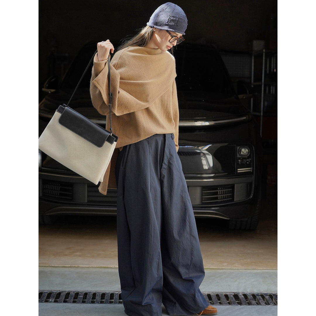 Damen Ultraweite hochtaillierte Culotte-Hose mit tiefem Schritt und cleanem Bund Drune