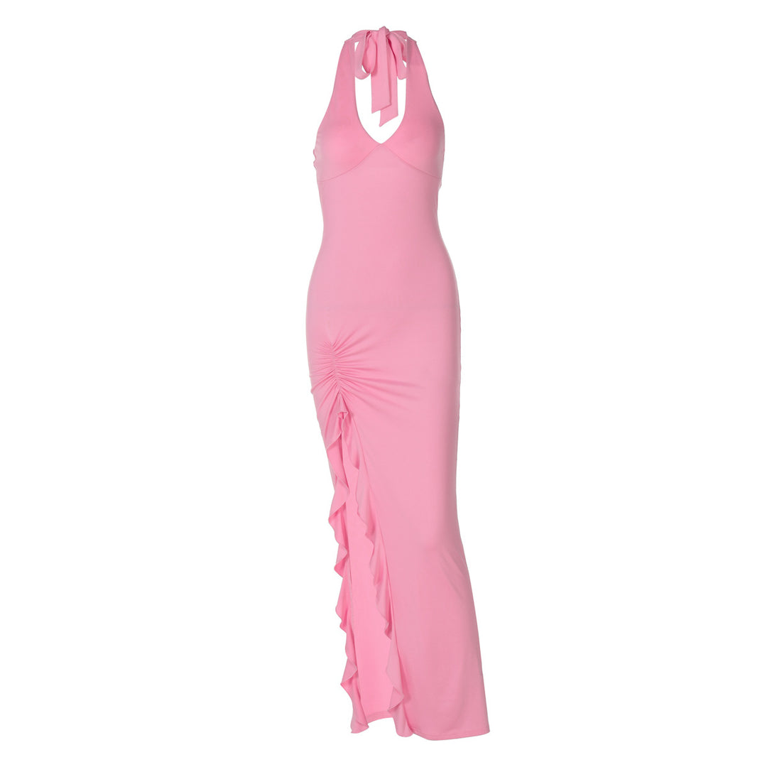 Damen elegantes Maxikleid mit tiefem V-Ausschnitt und seitlichem Schlitz Drune
