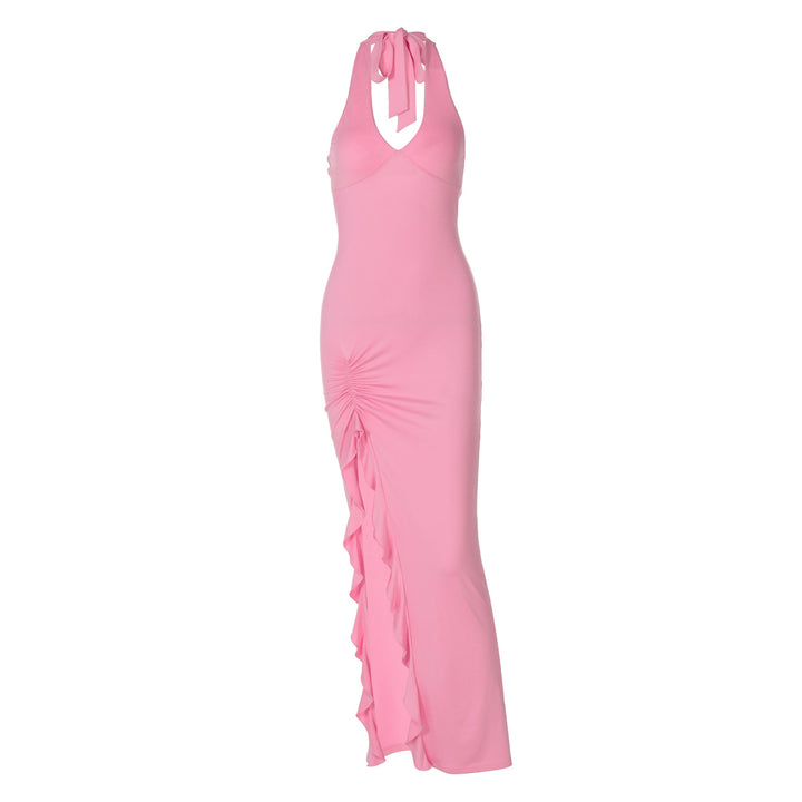 Damen elegantes Maxikleid mit tiefem V-Ausschnitt und seitlichem Schlitz Drune