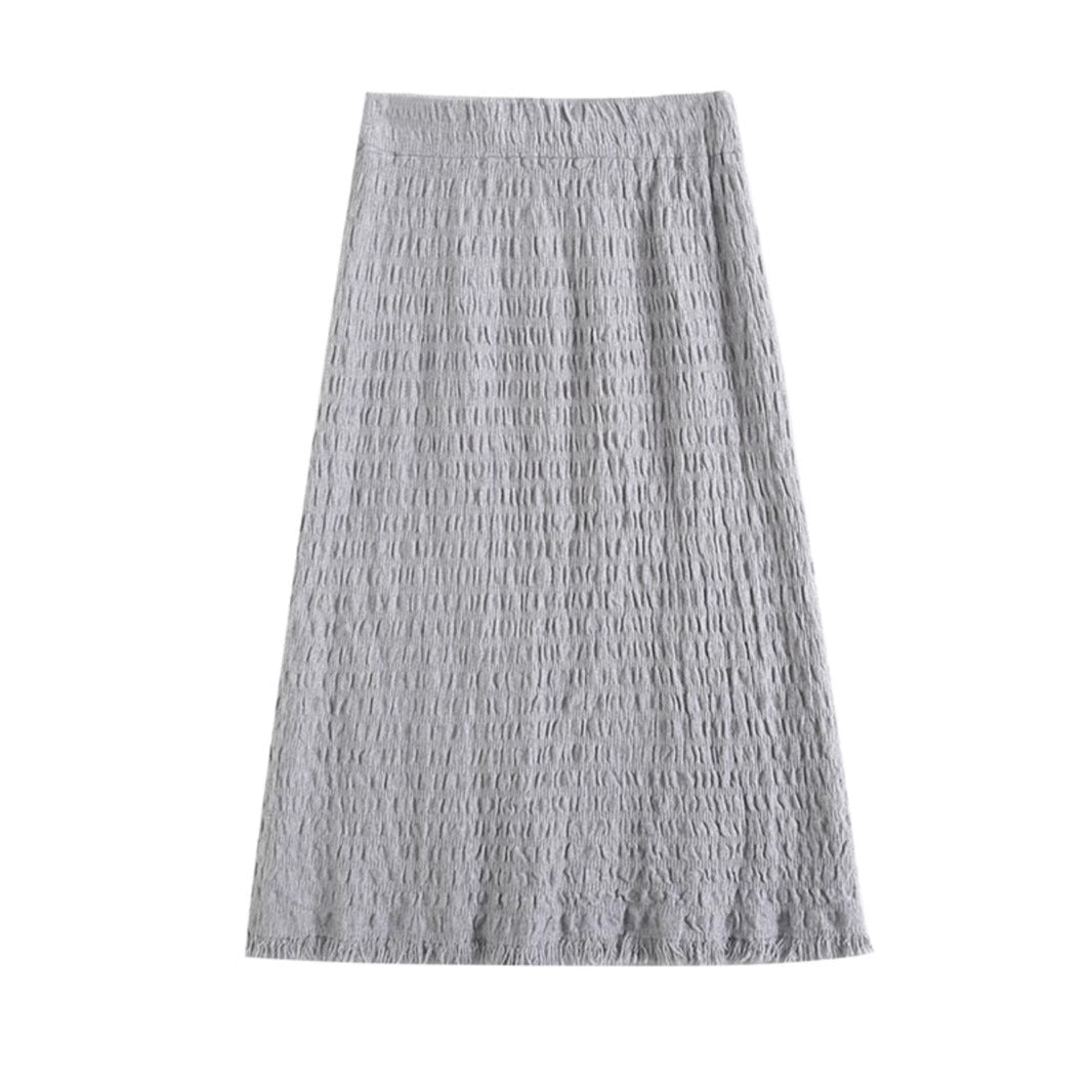 Damen Langer Strickrock mit fransigem Saum und strukturiertem Design Drune