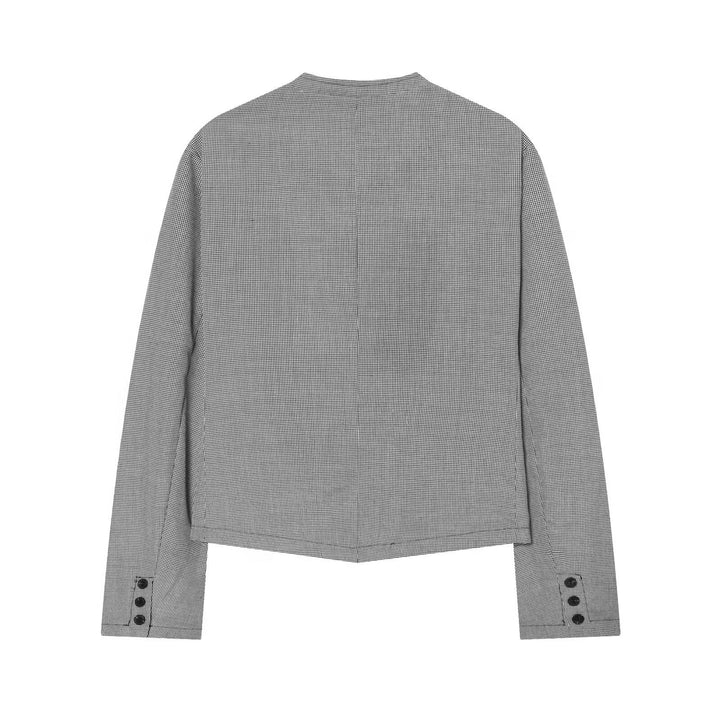 Damen Kurzblazer im Hahnentritt‑Muster mit Stehkragen und taillierter Cropped‑Silhouette Drune