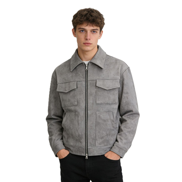Herren Veloursleder-Overshirt mit vier Pattentaschen und Zwei-Wege-Reißverschluss Drune