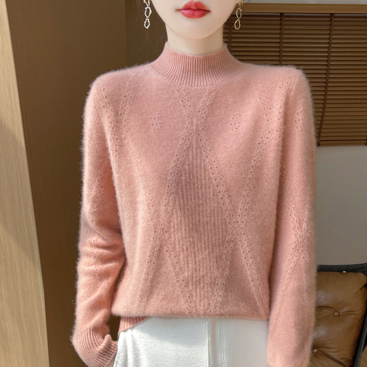 Damen Leichter Mockneck-Feinstrickpullover mit Ajour-Chevron und kaschmirweichem Finish Drune