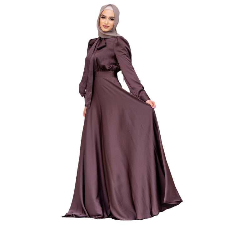 Damen Maxi-Kleid mit fließenden Ärmeln und elegantem Taillengürtel Drune