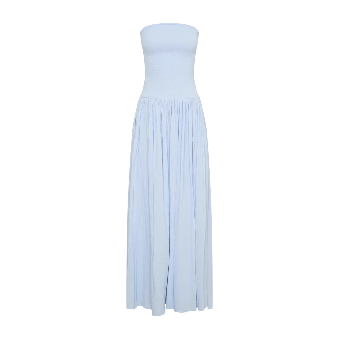 Damen Maxi-Kleid mit elastischem Oberteil und fließendem Rock Drune