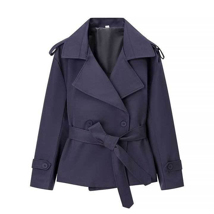 Damen nan Kurz-Trenchcoat mit Taillengürtel, doppelreihiger Knopfleiste und Schulterpatten Drune