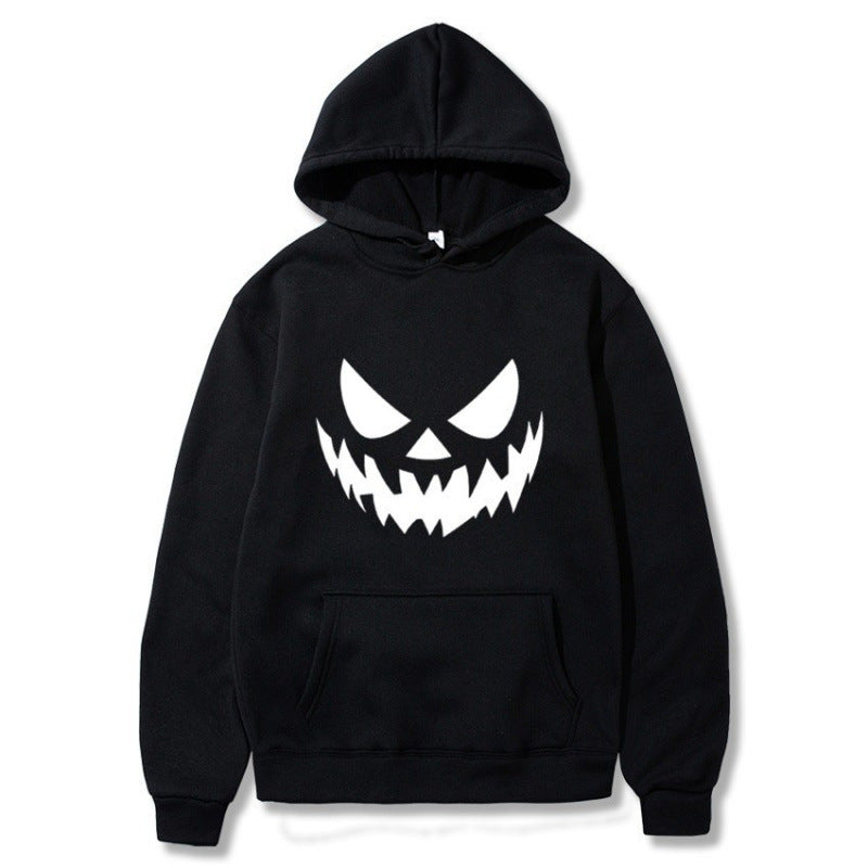 Unisex nan Kapuzenpullover mit gruseligem Kürbisgesicht-Print und Oversize Kängurutasche Drune