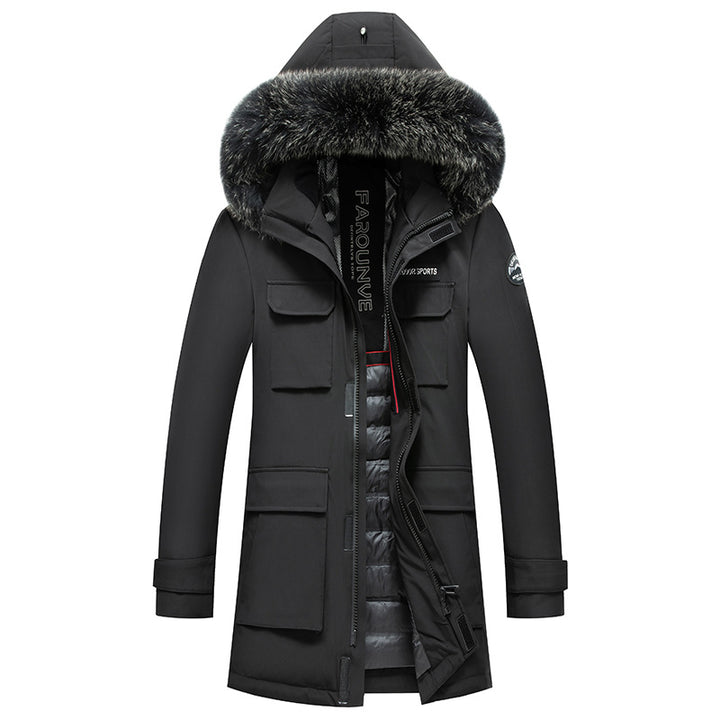 Herren Langer Winterparka mit abnehmbarer Kapuze und Kunstfellbesatz, Thermogefüttert Drune