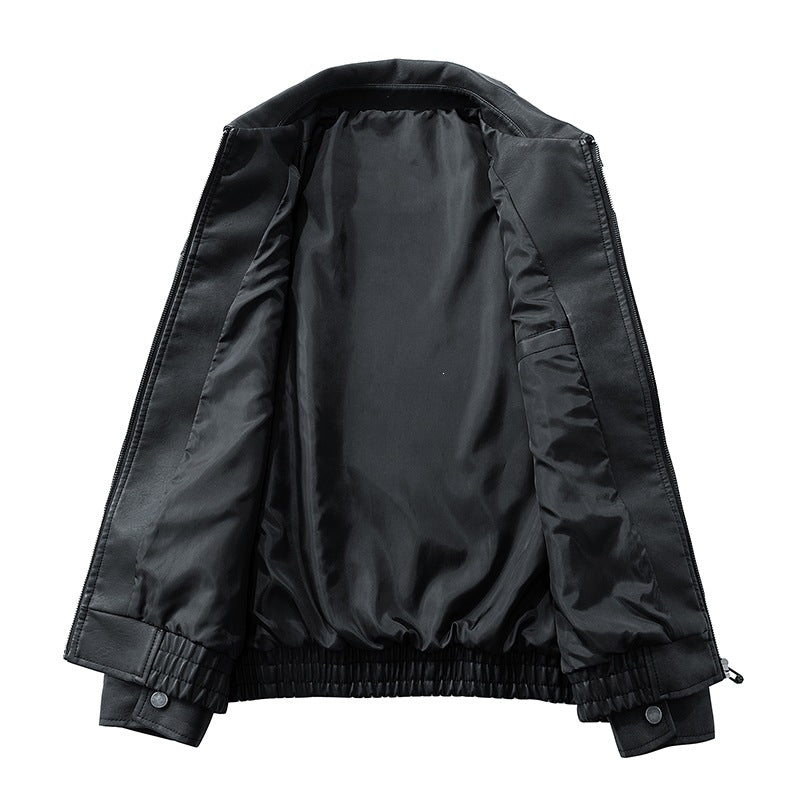 Herren Oversize Utility-Bomberjacke aus Kunstleder mit geripptem Saum und Hemdkragen Drune