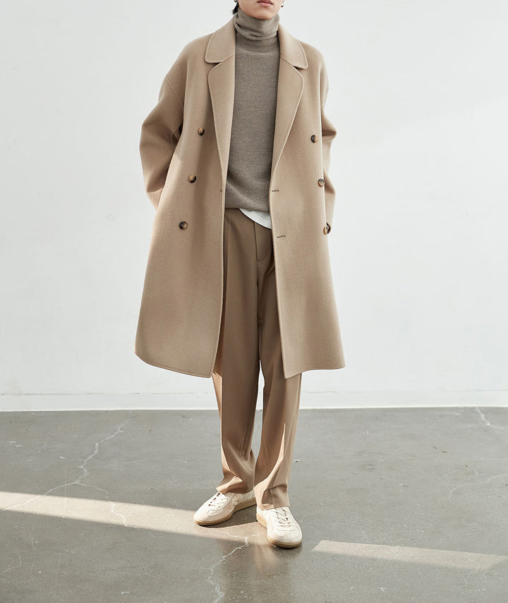 Herren Oversized Wollmantel mit Doppelreiher und Reverskragen Drune