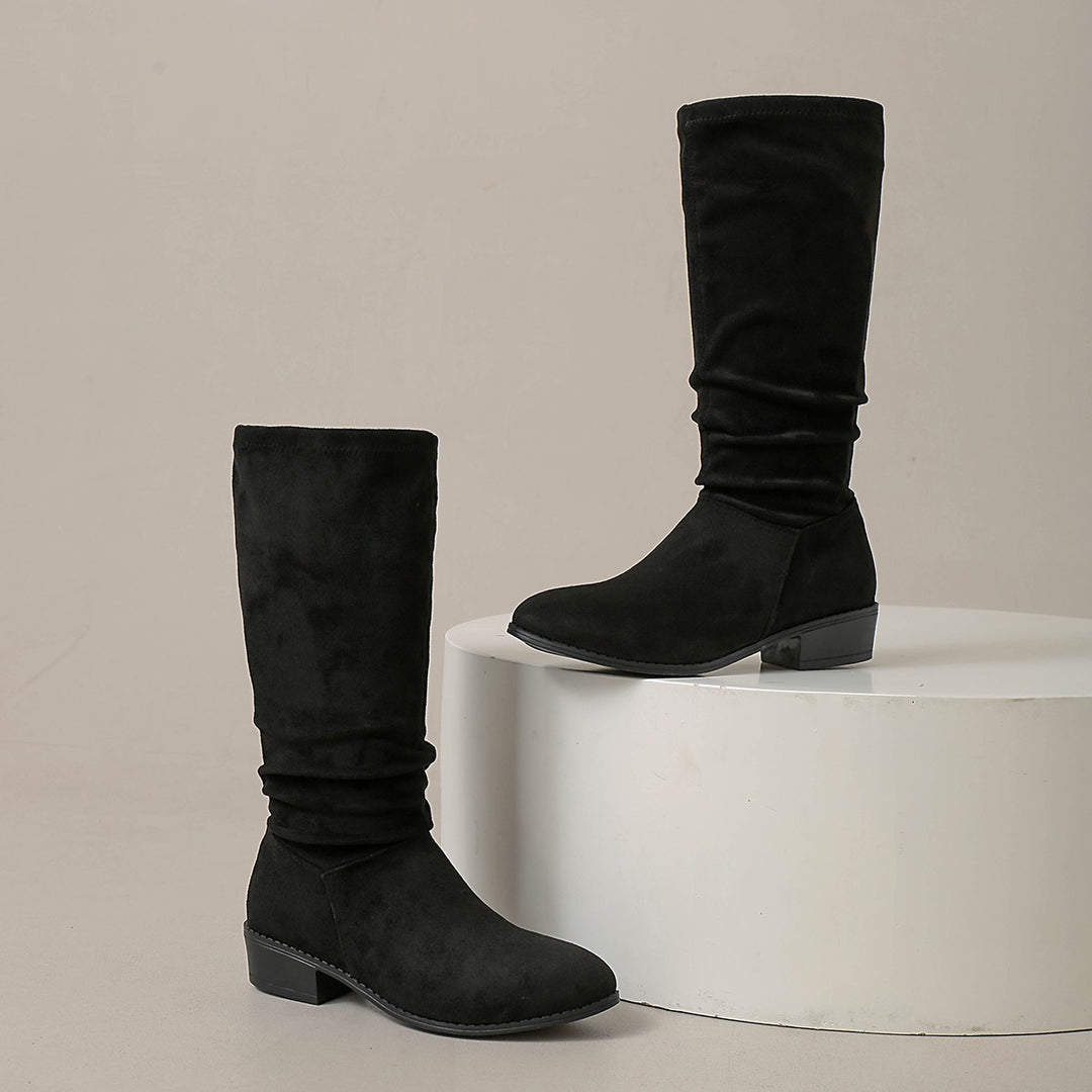 Damen Komfortable Wildleder Overkneestiefel Drune