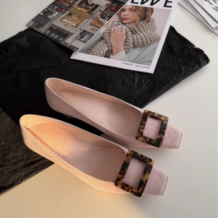 Damen Ballerinas mit quadratischem Zehenbereich und modischem Kastenschließe Drune