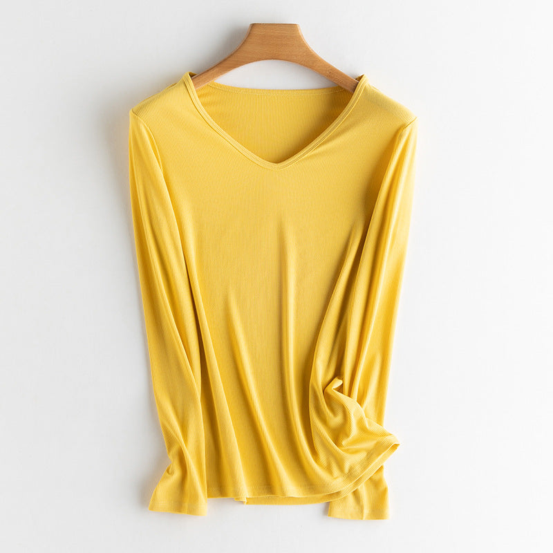 Damen Langarm-Feinrippshirt aus weichem Modal-Baumwollmix mit Rundhalsausschnitt Drune