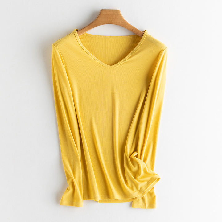 Damen Langarm-Feinrippshirt aus weichem Modal-Baumwollmix mit Rundhalsausschnitt Drune
