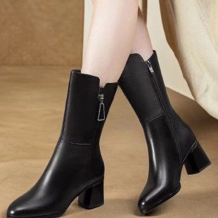 Damen Elegante Stiefeletten mit hohem Blockabsatz und Reißverschluss Drune