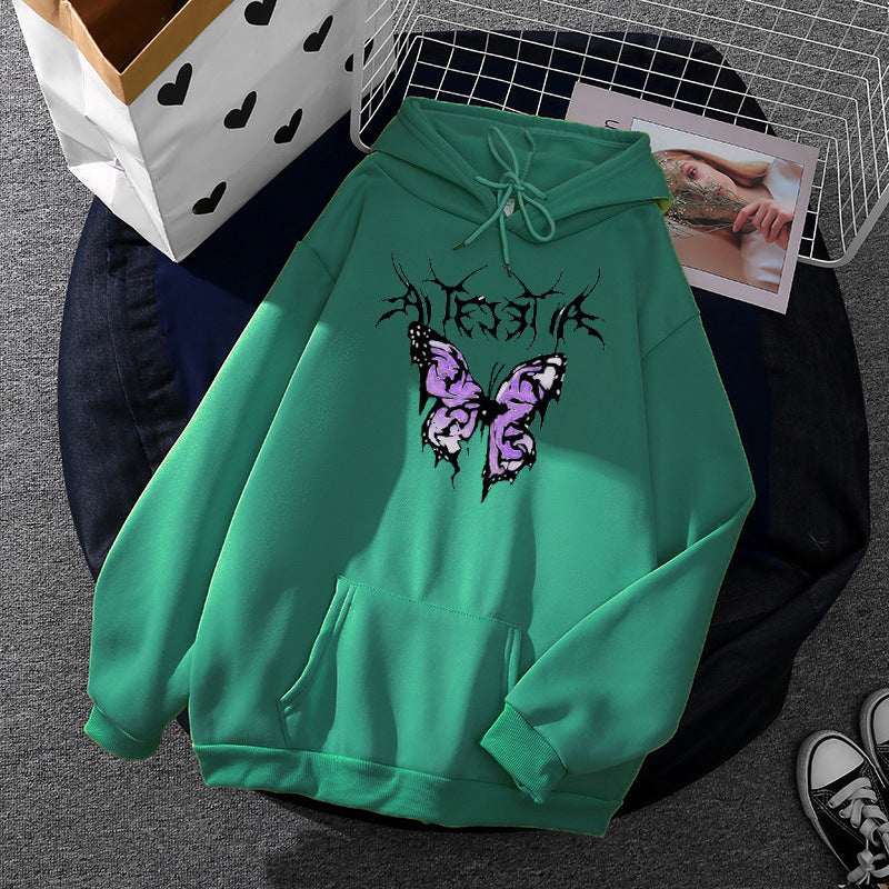 Damen nan leichter Oversize Kapuzenpullover mit Herz‑EKG‑Motiv, langen Kordeln und elastischem Bund Drune