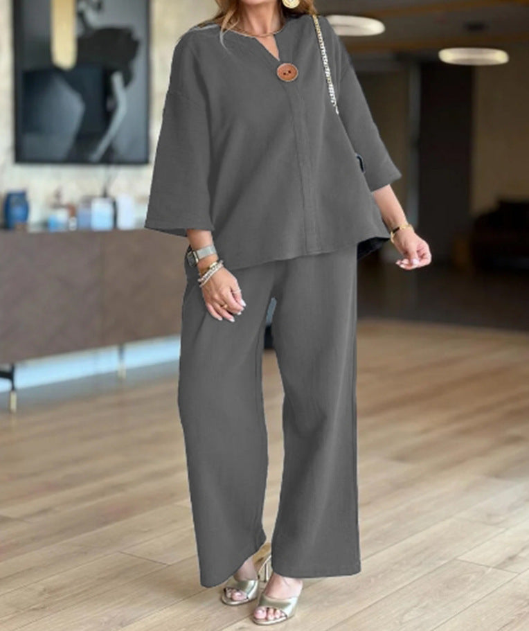 Damen lässige Tunika und Palazzo-Hose Drune